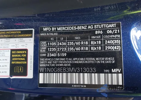 2021 Mercedes-Benz Glc 300 4Matic Suv из США, поврежденный, VIN W1N0G8EB3MV313033